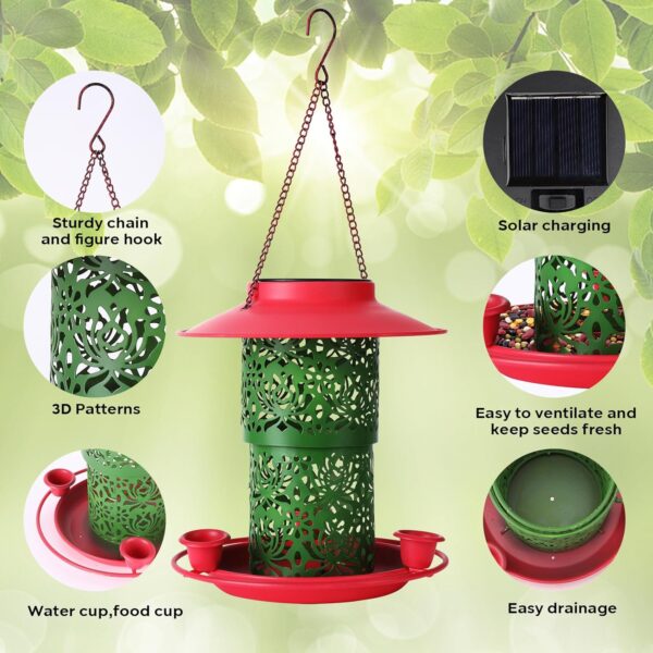 Wikay Bird Feeders Hanging, Bird Seed Feeder, Solar Bird Feeder for Outdoors Hanging, Metal Bird Feeder for Garden, Squirrel Proof Birds Feeder, Garden Decoration, Perfect Ideas for Bird Lovers - Image 3