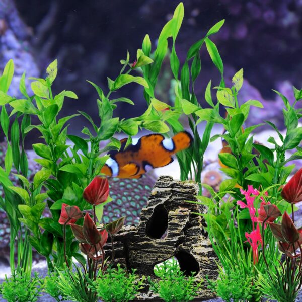 QUOZUO Fish Tank Accessories Aquarium Decorations Plants, 20pcs Green Fish Tank Decorations Plastic Plants and Cave Rock Decoration Decor Set, Aquarium Decor Plants - Image 7
