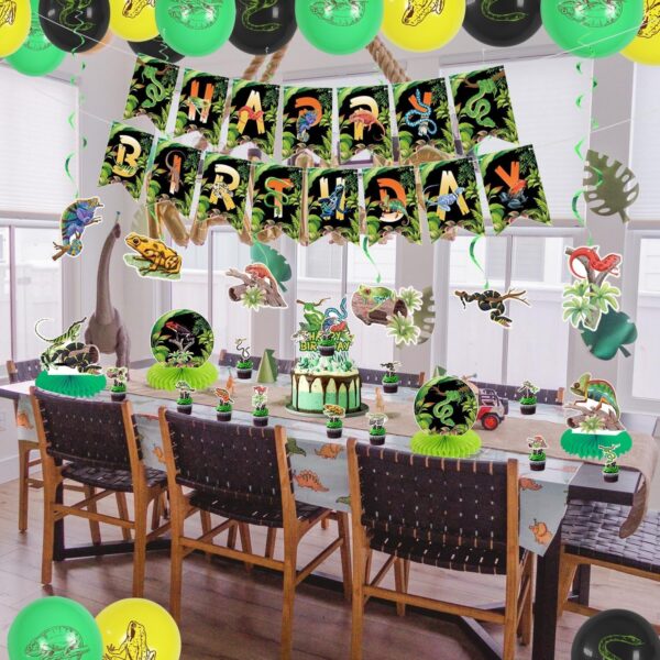 Reptile Party Decorations - Including Reptile Theme Balloons, Happy Birthday Banner, Cake Topper, Hanging Swirl, and Honeycomb Centerpieces for Safari Lizard Swamp Reptile Birthday Party Supplies - Image 6