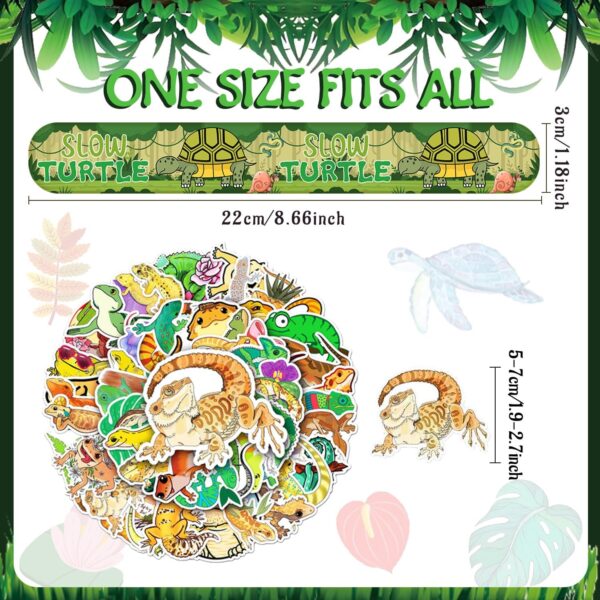 86PCS Reptile Party Favors 50PCS Reptile Stickers 36PCS Reptile Slap Bracelets Alligator Lizard Gecko Snake Turtle Snap Bracelet Reptile Stickers for Kids Reptile Party Supplies Decorations Gifts - Image 2