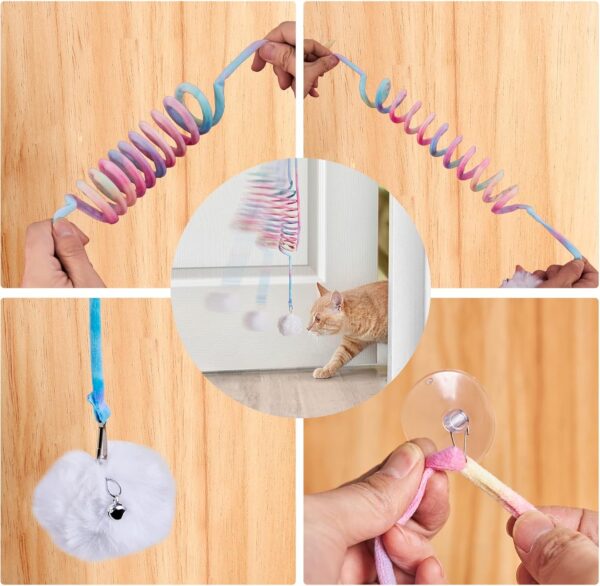 EASY JOY Interactive Cat Toys for Indoor Cats, Wiggly ball Cat Toys, Door Hanging Dangly Cat Feather Toys with Bells for Kittens to Exercise Eliminating Boredom, Bouncing cat toy（7Pcs） - Image 3