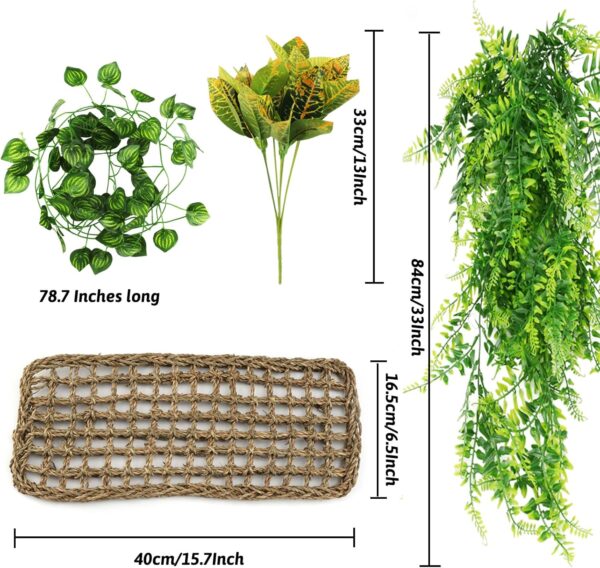QUOZUO Bearded Dragon Hammock Reptile Hide decor, Leopard Gecko Tank Accessories Reptile Hammock with Jungle Climbing Vines Hanging Plants Artificial Leaves for Chameleon, Lizards, Gecko, Snakes - Image 3