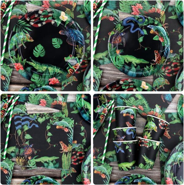Reptile Birthday Party Supplies, Including Happy Birthday Backdrop, Plate, Napkins, Balloons, Cups ,Cake Topper, Tablecloth, for Baby Shower Decorations Kids Boys Girls (Backdrop) - Image 4