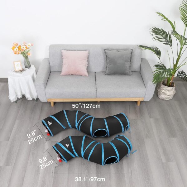 Pawaboo Cat Toys, Cat Tunnel Tube S-Shaped Tunnels 25x97cm Extensible Collapsible Cat Play Tent Interactive Toy Maze Cat House with Balls and Bells for Cat Kitten Kitty Rabbit Small Animal, Blue - Image 5