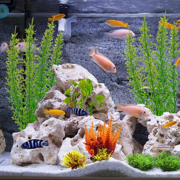 Omevett 18Pcs Aquarium Plants Artificial Tropical Fish Tank Plants Plastic Aquarium Plants Fish Tank Decor, Landscape Safe for All Fish, Small to Large, for Household and Office Aquarium Simulation - Image 6