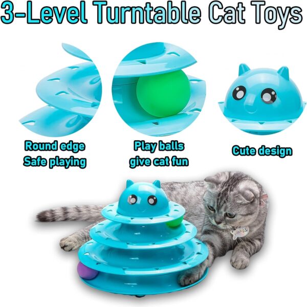 Vealind Pet Interactive Fun Roller Exerciser 3 Level Cat Teaser Ball Toy with 3 Colorful Balls(Blue) - Image 2