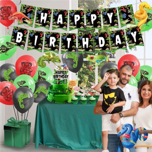 Reptile Birthday Party Decorations Supplies Includes Reptile Swamp Happy Birthday Banner, Hanging Swirls, Cake Topper, Cupcake Toppers and Balloons for Snake Lizard Swamp Animal Theme Party - Image 7