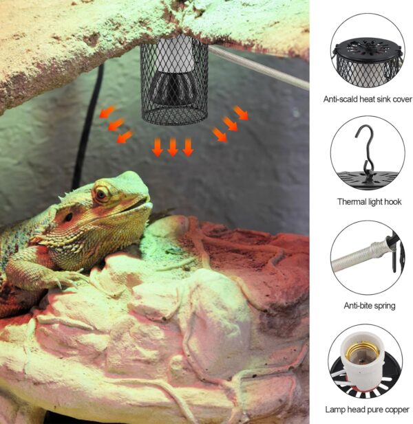 Evoloo Reptiles Ceramic Heating Lamp with Guard,Anti-scalding Lampshade with UK Plug,100W Ceramic Heat Lamps Lampshade Holder,Infrared Reptile Heat Bulb with Anti Hot Bracket Cage for Bearded Dragon - Image 4