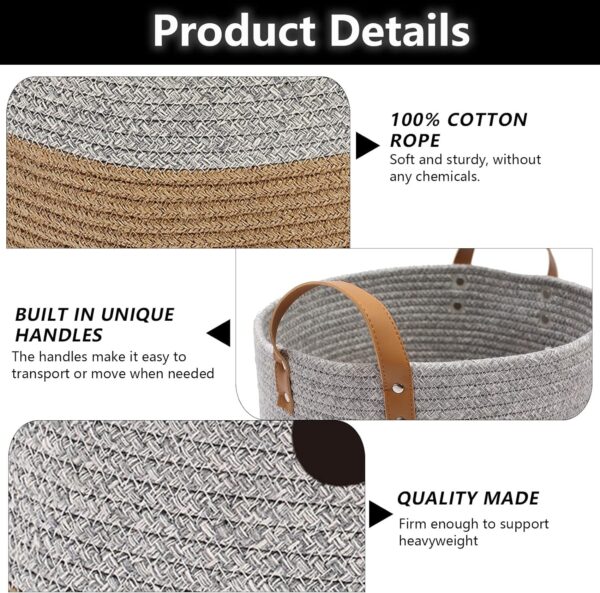 Cotton rope dog toy basket, puppy toy basket, puppy bins, laundry basket blanket storage bin - Perfect for organizing pet toys, blankets, leashes - Gray Beige - Image 4
