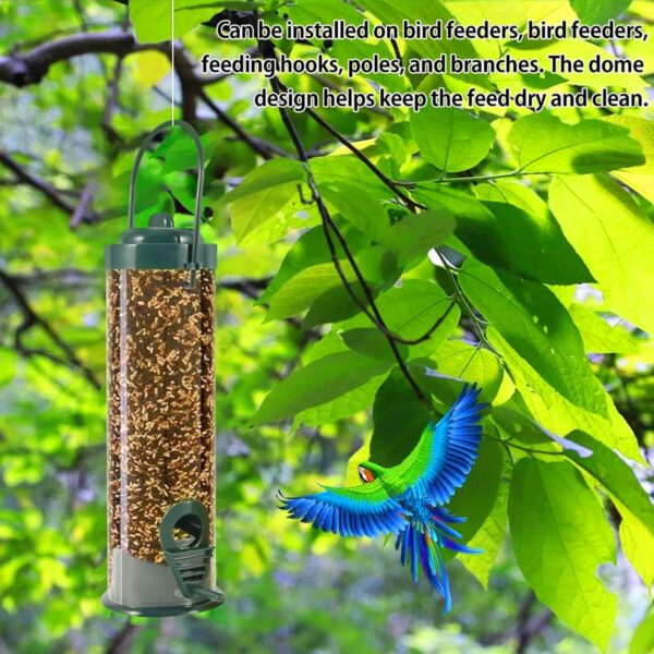 2 Pieces Bird Feeders Metal Wild Bird Feeding Hanging Bird Feeder for Small Birds 2 Ports Bird Feeders with Stand Mixed Seed Feeder with Hanger Peanut Feeder Weatherproof for Garden Outdoor Yard - Image 5