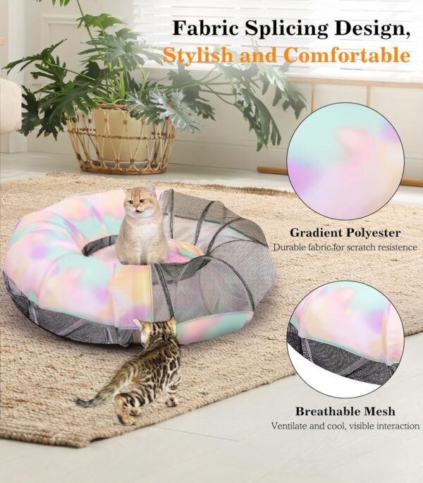 Pawaboo Cat Tunnel with Cat Bed for Indoor Cats, Cat Tube Collapsible Playground Toys, Interactive Cat Cave Hideout Foldable Indoor Toys for Small Medium Large Cat, Puppy, Rabbit, Ferret - Image 4