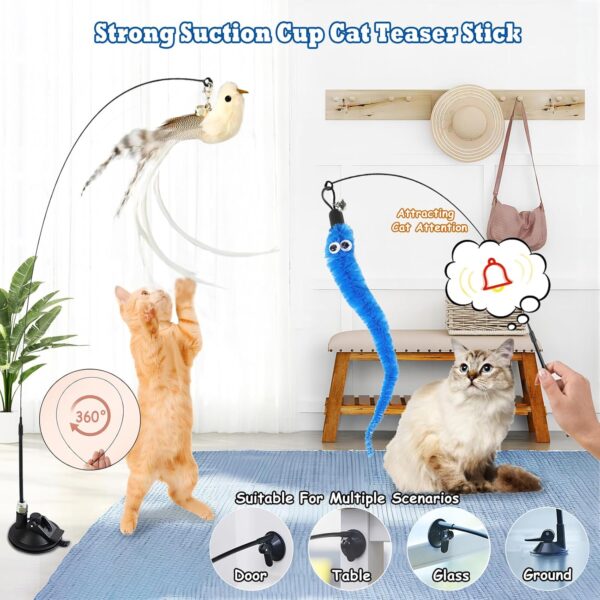 GIAPINST Cat Feather Toys, Interactive Cat Toy for Indoor Cats, Cat Teaser Wand With Suction Cup, 7 Replacement Toys With Bell for Kitten Playing Training Hunting Exercising - Image 3