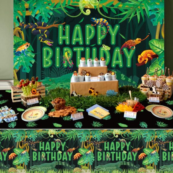 QUERICKY 4 Pack Reptile Birthday Tablecloths, 130x220cm Reptiles Snake Lizard Alligator Turtle Table Cover, Jungle Swamp Wilderness Decorations for Kids Boys Birthday Party Decor Supplies - Image 6