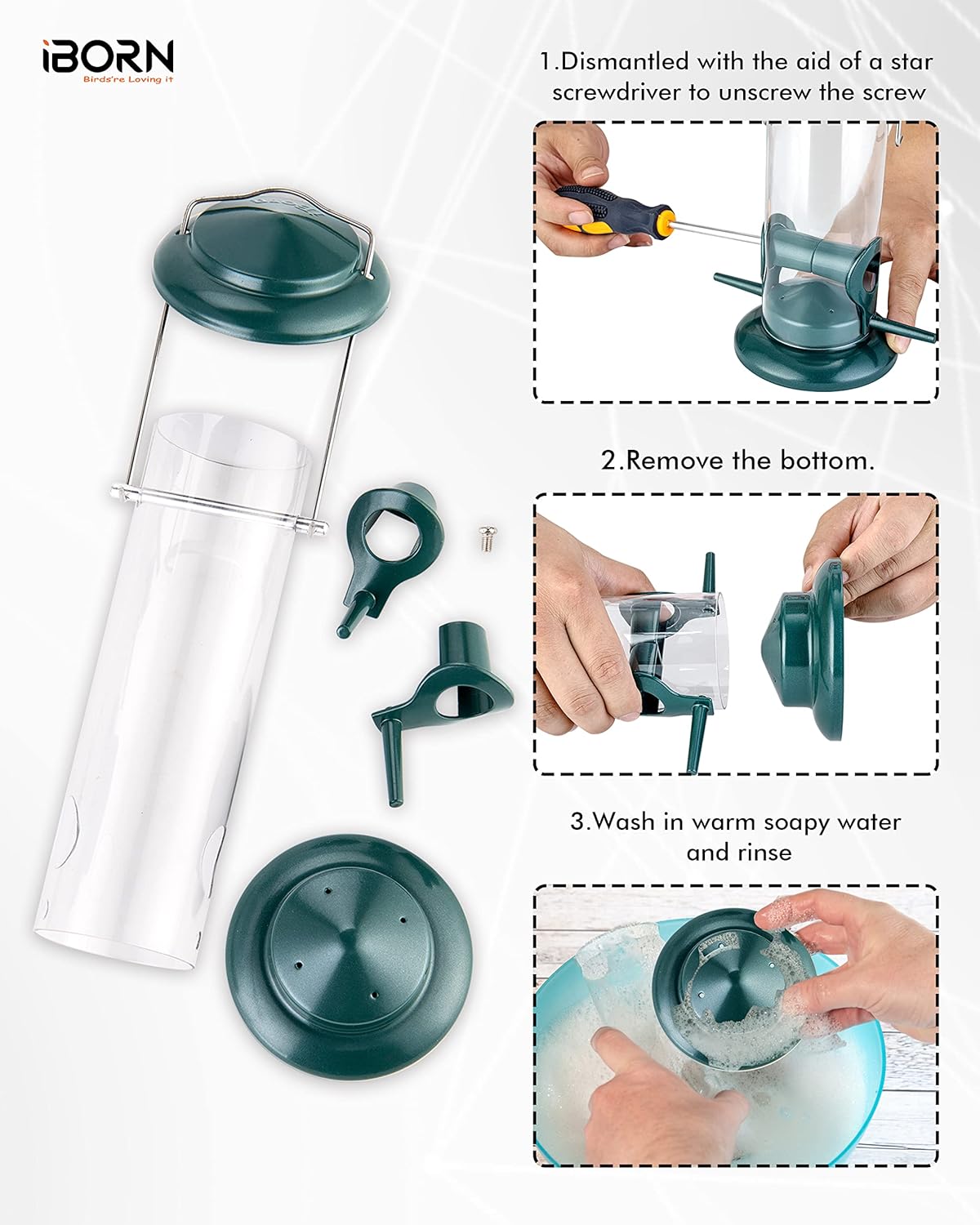 iBorn Metal Bird Feeders Hanging Bird Feeder For Small Birds for Garden Outdoors,Set of 2 Seed Feeder All Metal Painted Rust-resistant, Green - Image 8