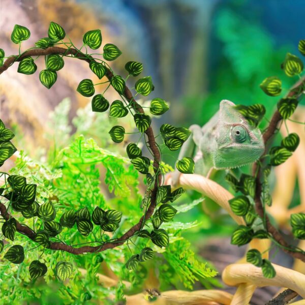 QUOZUO Reptile Hanging Plants, Terrarium Reptile Hanging Plants Vines Artificial Leaves Reptile Hide with Suction Cup, Leopard Gecko Tank Accessories for Bearded Dragon Lizard Snake - Image 7