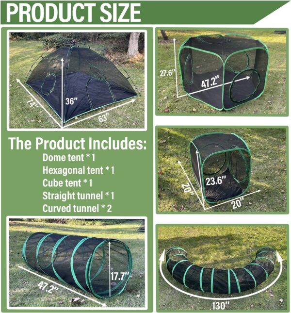 Pawtenda 6-in-1 Cat Tents for Outside, Portable Outdoor Cat Enclosures for Indoor Cats, Cat Play Tents with Tunnels for Outside, Outdoor Catio, Cat Playpen Including 3 Tents and 3 Tunnels - Image 2