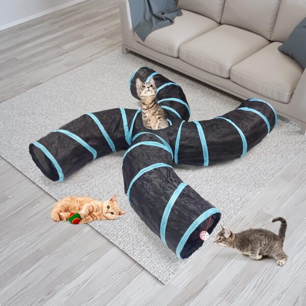Bemodst S-Type Cat Tunnel, 2 Way/3 Way/4 Way/5 Way Collapsible S-shape Small Animal Tubes Kitty Tunnels Interactive Maze House Toy With Storage Bag For Kitten Puppy Rabbit Guinea Pig (4-Way) - Image 2