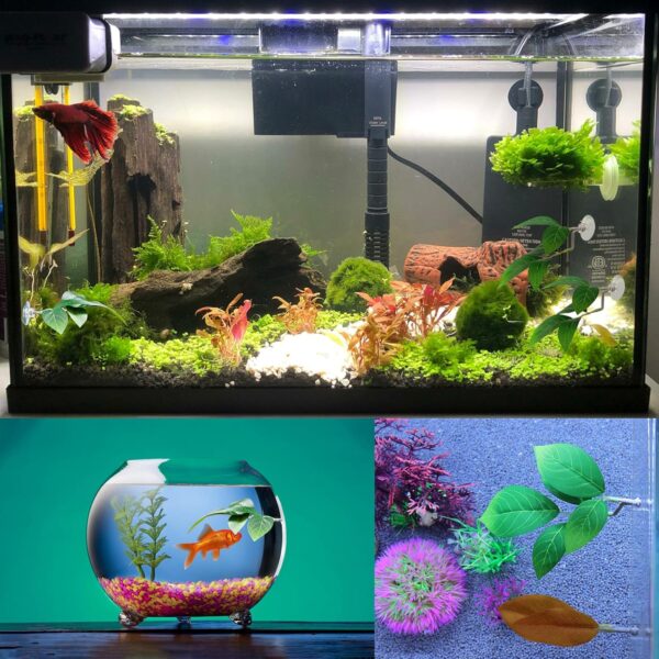 Fish Leaf Pad Betta Bed Leaf Tank Accessories Aquarium Décor Simulat Adjustable Plastic Green Plants Natural Habitat Play Spawn Breed Rest with Suction Cup Multi Leaf Design (2 PCS) - Image 6