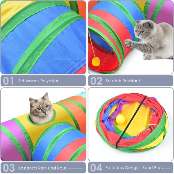 ERKOON 3-Way Rabbit Tunnel, Rabbit Cat Play Tunnel, 25cm Colorful Collapsible Cat Rabbit Pop-up Tunnel Tube with Funny Cat Pompon Maze House for Cat, Rabbit, Guinea Pigs, Hamster, Kitten, Puppy ect - Image 6