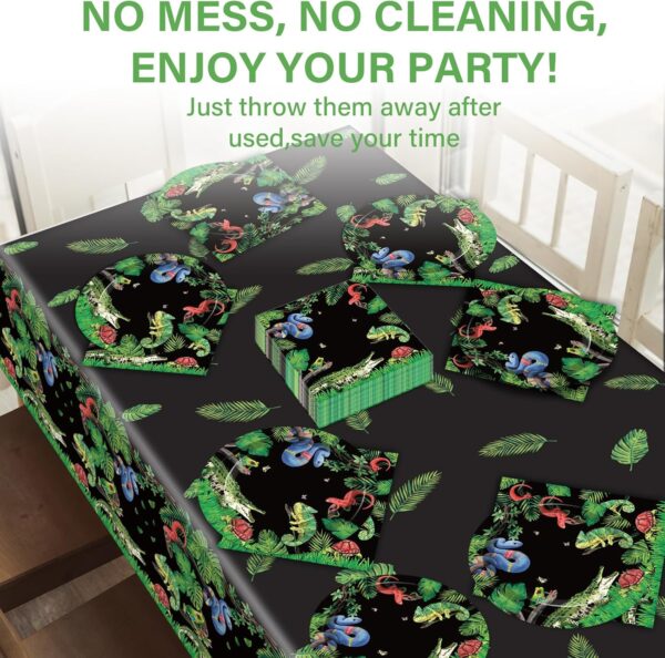 Reptile Snake Birthday Party Supplies Favors Serves 24 Lizard Party Paper Plates Napkins Set Jungle Swamp Snake Tablecloth Tableware Kit for Baby Shower Decorations Kids Boys Girls - Image 6