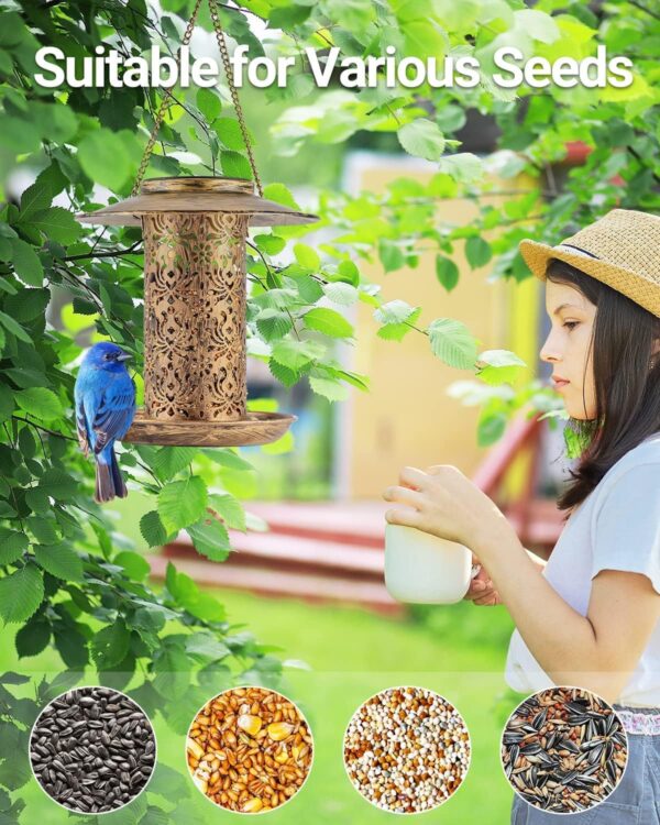 HOUSESAPP Solar Bird Feeder for Outdoors Hanging, Metal Wild Bird Feeder for Cardinals Solar Garden Lantern with S Hook as Gift Ideas for Bird Lovers (2.5LBs Heavy Duty Weather Resistance birdfeeders) - Image 8