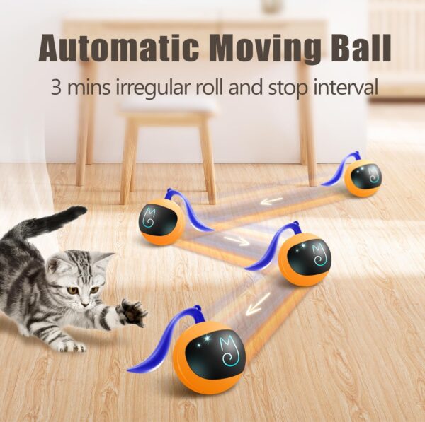 Migipaws Cat Toy, Automatic Moving Ball Bundle Classic Mice + Feather Kitten Toys in Pack. DIY N in 1 Pets Smart Electric Teaser, USB Rechargeable (Orange) - Image 2