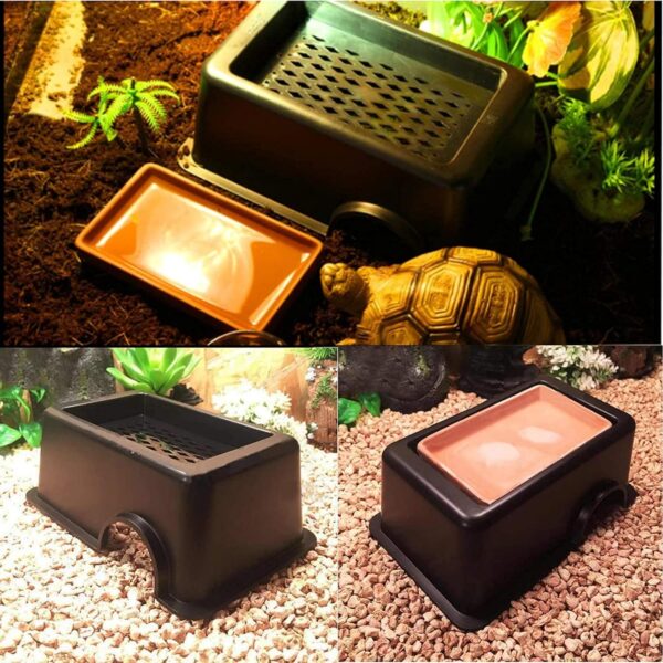 Hamiledyi Reptile Hide Box Gecko Hideout Cave with Sink Humidifier Lizards Hideaway Hut Flexible Leaves Pet Habitat Decor for Snakes Leopard Spiders Turtles Amphibians - Image 4