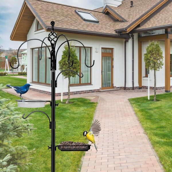Bird Feeding Station,75 inch Wild Bird Feeder Pole with Water Bath Tray,Suet Feeder & Seed Tray, 6-Hook Bird Feeders Hanging Kit with 4-Prong Base,Metal Bird Feeder Station Heavy Duty for the Garden - Image 6