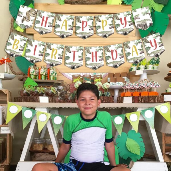 Fangleland Reptile Happy Birthday Banner Decorations - Reptile Themed Hanging Decors Bday Celebration Party Supplies, Snake Alligator Lizard Banner for Boy’s First 2nd Birthday Party - Image 4