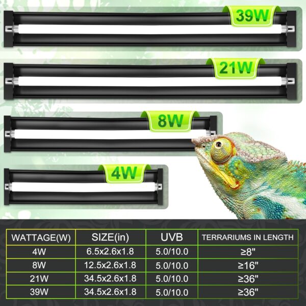 NEPTONION T5 HO UVB Reptile Light Hood, 21W Reptile Terrarium Hood with UVB 10.0 Fluorescent Lamp Tube, Suitable for Desert Reptiles(21W,35 Inches) - Image 2