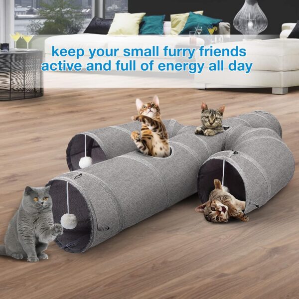 Ownpets Cat Tunnel, Cactus Shape Pet Tunnel with Sturdy Oxford Fabric, Foldable and Resistant to Tearing, Featuring Multiple Exits, Hanging Ball and Teaser Wand,25CM Diameter - Image 2