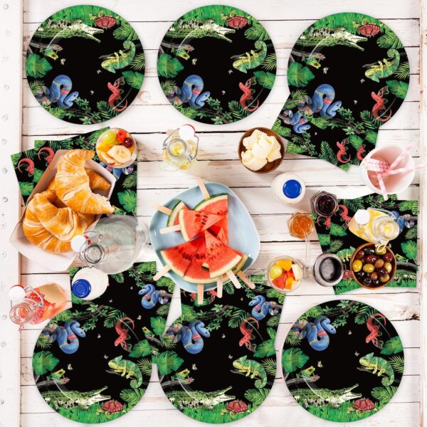 Reptile Snake Birthday Party Supplies Favors Serves 24 Lizard Party Paper Plates Napkins Set Jungle Swamp Snake Tablecloth Tableware Kit for Baby Shower Decorations Kids Boys Girls - Image 7