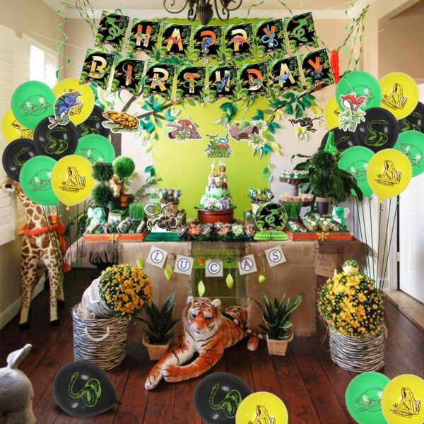 Reptile Party Decorations - Including Reptile Theme Balloons, Happy Birthday Banner, Cake Topper, Hanging Swirl, and Honeycomb Centerpieces for Safari Lizard Swamp Reptile Birthday Party Supplies - Image 7