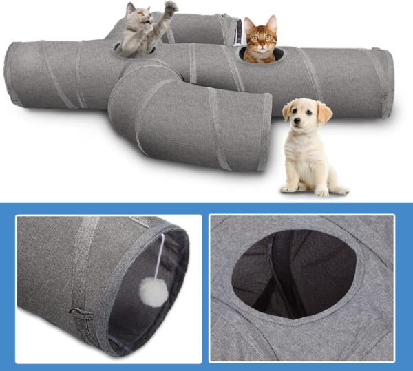 Ownpets Cat Tunnel, Cactus Shape Pet Tunnel with Sturdy Oxford Fabric, Foldable and Resistant to Tearing, Featuring Multiple Exits, Hanging Ball and Teaser Wand,25CM Diameter - Image 8