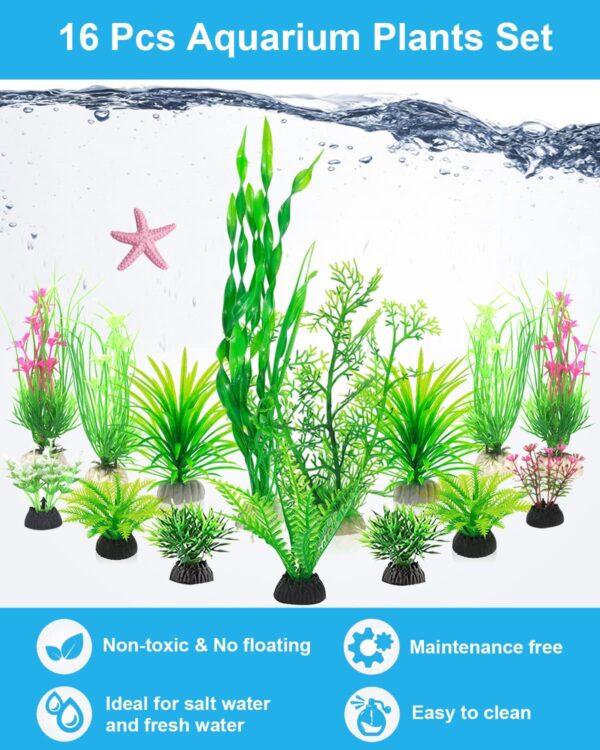 QZQ Artificial Aquarium Plants 16 Pack Fish Tank Decoration Plants with Ornament, Artificial Aquatic Plants Set Use for Fish Tanks Aquarium Decorations - Image 2