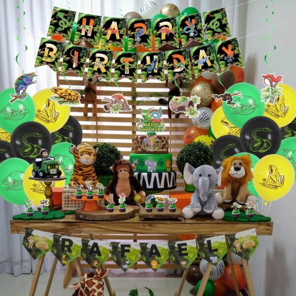 Reptile Party Decorations - Including Reptile Theme Balloons, Happy Birthday Banner, Cake Topper, Hanging Swirl, and Honeycomb Centerpieces for Safari Lizard Swamp Reptile Birthday Party Supplies - Image 4