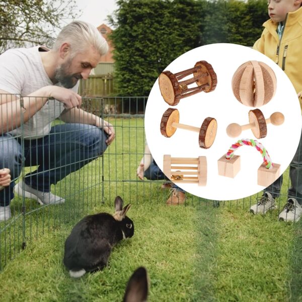 CCCYMM 6 Pcs Pet Natural Wooden Chew Toys Dumbells Exercise Bell Molar Toy for Parrot, Rabbit, Chinchilla, Guinea Pig, Hamster Small Animals - Image 9