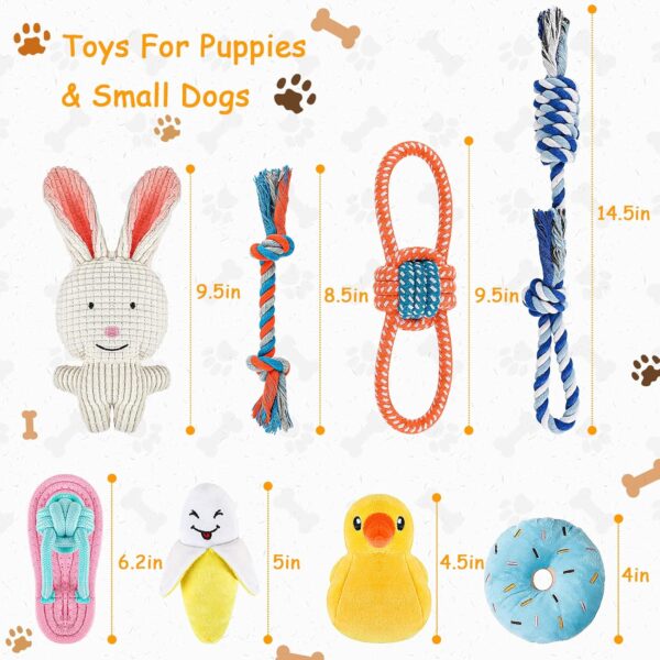 Squeaky Plush Dog Rope Toys Set, 8 Pack Puppy Chew Toys for Teething Training, Cute Interactive Tug Rope Toys for Boredom, Xmas Gift for Small and Medium Dogs, Washable, Natural Cotton & Non Toxic - Image 5