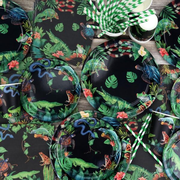Reptile Birthday Party Supplies, Including Happy Birthday Backdrop, Plate, Napkins, Balloons, Cups ,Cake Topper, Tablecloth, for Baby Shower Decorations Kids Boys Girls (Backdrop) - Image 5