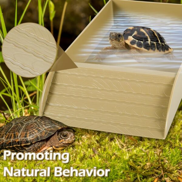 JETHMA Tortoise Water Dish, Tortoise Bath Dish, Anti Slip Reptile Pool Bowl with Ramp, Reptile Feeding Box Dish, Tortoise Water Bowl For Basking Feeding Bathing (Brown) - Image 4