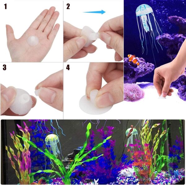 Cayway 6 Pack Aquarium Fish Tank Ornament Glowing Simulation Coral Plant Ornaments Glowing Silicone Aquarium Ornaments Mushroom Lotus for Fish Tank, Aquarium Landscape - Image 6