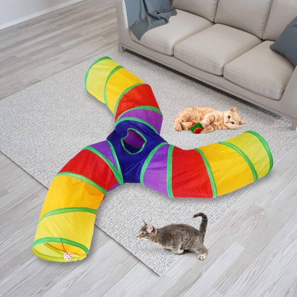 Bemodst Rainbow Cat Tunnel, Cat Toy S-Shaped-3-Way Pet Tunnel, Cat Play Tent interactive Toy Maze Cat House, Collapsible Cat Rabbit Tunnel Tube for Indoor Cats, Rabbits, Hamsters, Puppies and More - Image 4