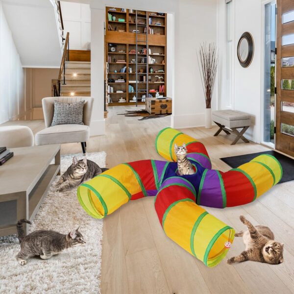 Bemodst Rainbow Cat Tunnel, Cat Toy S-Shaped-4-Way Pet Tunnel, Cat Play Tent interactive Toy Maze Cat House, Collapsible Cat Rabbit Tunnel Tube for Indoor Cats, Rabbits, Hamsters, Puppies and More - Image 5