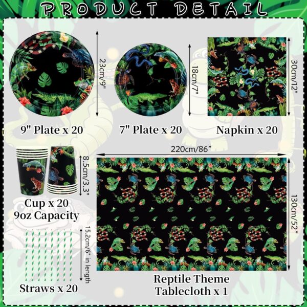 Obussgar Reptile Birthday Party Decorations - Reptile Party Supplies including Plates, Cups, Napkins, Straws, Tablecloths - Serves 20 - Image 2
