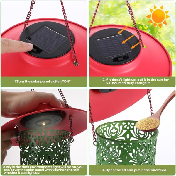 Wikay Bird Feeders Hanging, Bird Seed Feeder, Solar Bird Feeder for Outdoors Hanging, Metal Bird Feeder for Garden, Squirrel Proof Birds Feeder, Garden Decoration, Perfect Ideas for Bird Lovers - Image 4