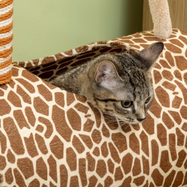 PawHut Cat Tree for Indoor Cats Cute Giraffe Kitten Play Tower w/Scratching Posts, Tunnel, Toy Ball, 48.5 x 34.5 x 101cm - Beige - Image 7