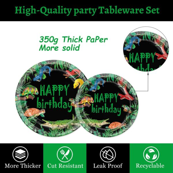 Oigco Reptile Party Supplies Lizard Snake Crocodile Party Decorations Jungle Swamp Snake Alligator Camping Wildlife Turtle Wilderness Party Includes Plates Cups Napkins Forks, Serves 24 Guests - Image 4