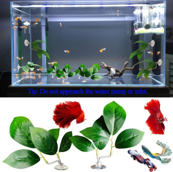 Fish Leaf Pad Betta Bed Leaf Tank Accessories Aquarium Décor Simulat Adjustable Plastic Green Plants Natural Habitat Play Spawn Breed Rest with Suction Cup Multi Leaf Design (2 PCS) - Image 7