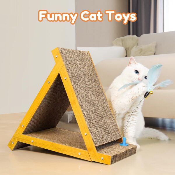 EnjoyNest Cat Scratching Pads, Triangle Cat Scratching Board, Sturdy Cat Toys for Indoor Cats, 6 Sides Available, Replaceable Cardboard, Durable Cat Scratch with Cat Wand & Catnip - Image 4