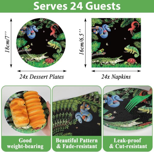 Reptile Snake Birthday Party Supplies Favors Serves 24 Lizard Party Paper Plates Napkins Set Jungle Swamp Snake Tablecloth Tableware Kit for Baby Shower Decorations Kids Boys Girls - Image 2